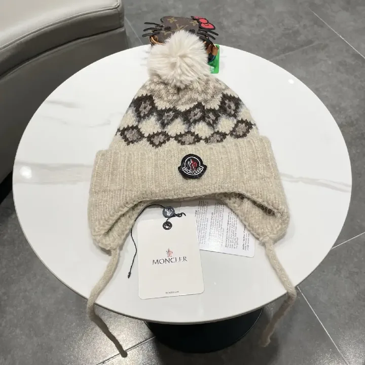 View 1 of Cozy Diamond Knit Beanie with Pom Pom—Premium Wool Blend