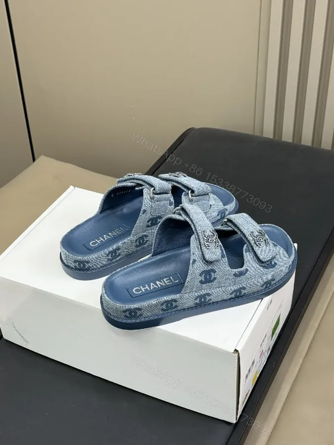View 1 of Denim-Textured Slides: Luxe Casual Comfort for All Day
