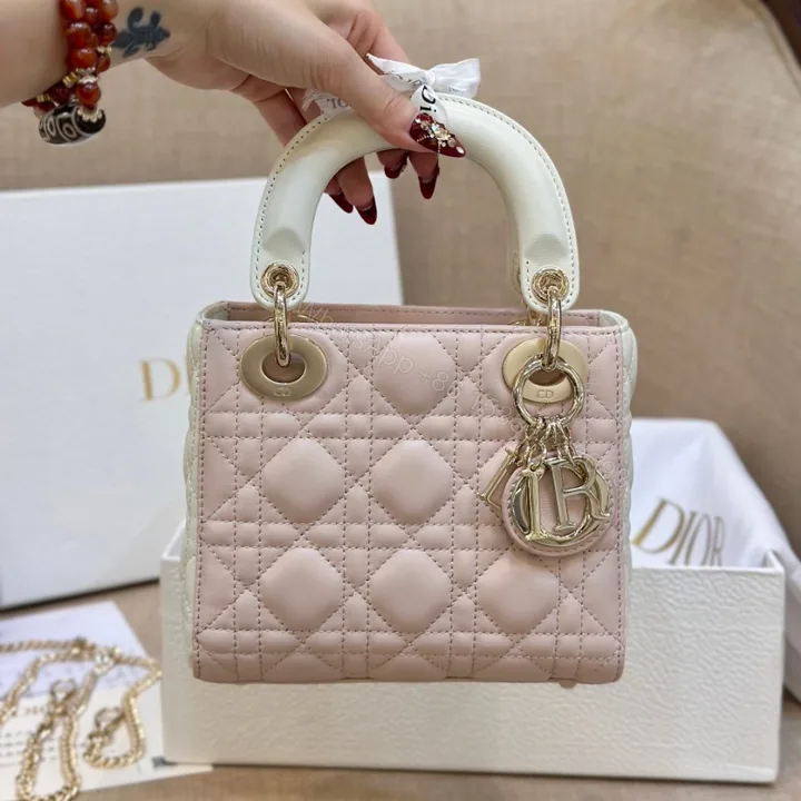 View 1 of Dior Lady Mini Handbag for Women Pink Cowhide Like Auth 18cm