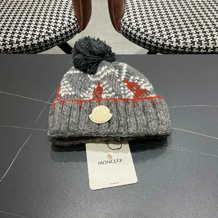 View 1 of Textured Wool Beanie with Pom Pom – Premium Knit Cap