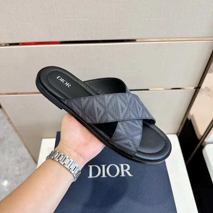 View 1 of Black Jacquard Dior Slides â€” Premium Comfort Sandals