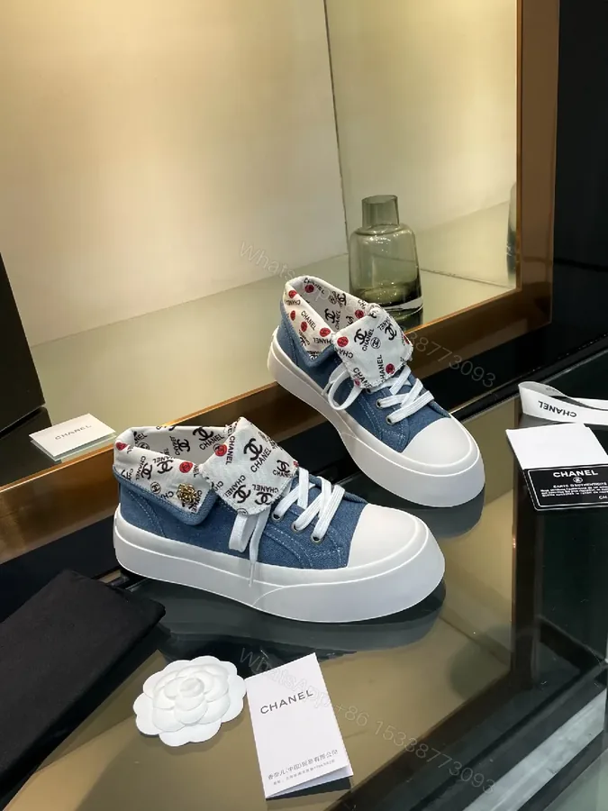 View 1 of Chic Denim High-Top Sneakers with Logo Cuff