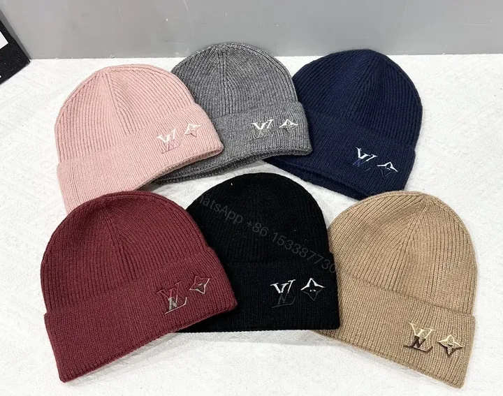 View 1 of Soft Knit Beanie: Subtle LV-Style Emblem, All-Season Style