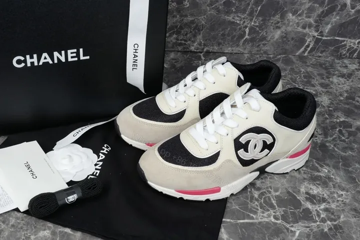View 1 of Chanel-Inspired Trail Runner: Neutrals, Pink Accents, Luxe Comfort