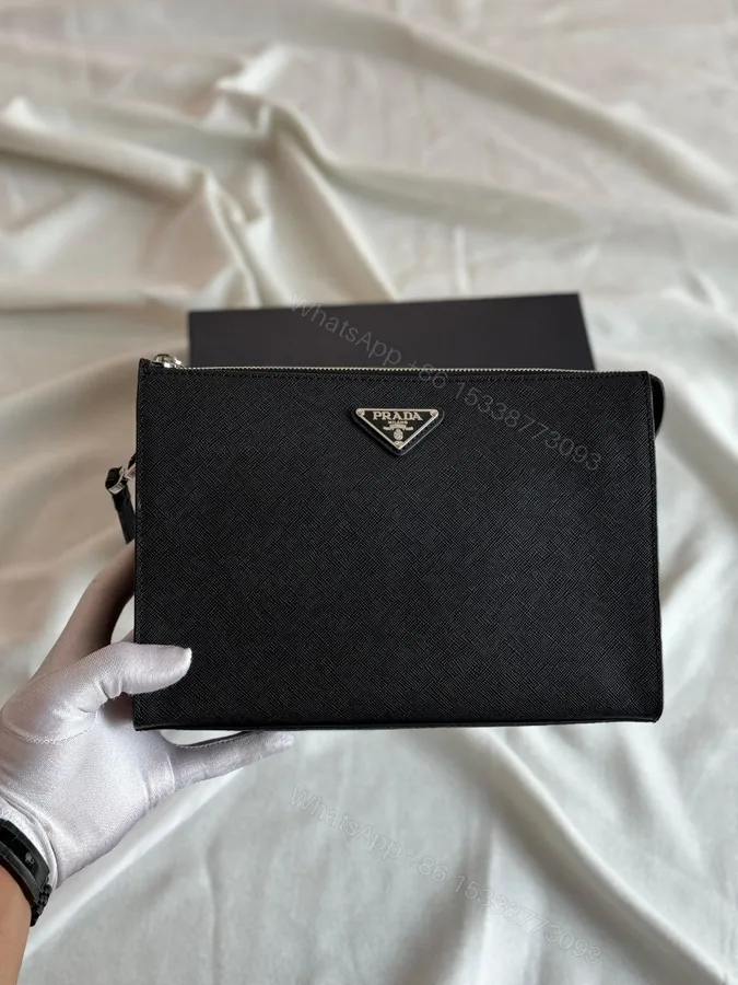 View 1 of Saffiano Lux Pouch Silver-Tone Hardwar