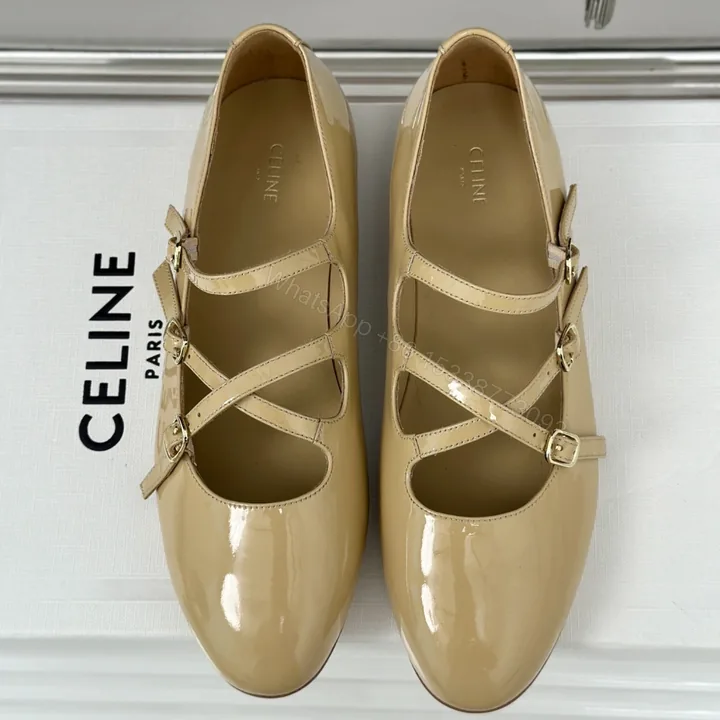 View 1 of 高仿Celine*360194584塔扣瑪麗珍單鞋小牛皮漆皮黃色免檢版
