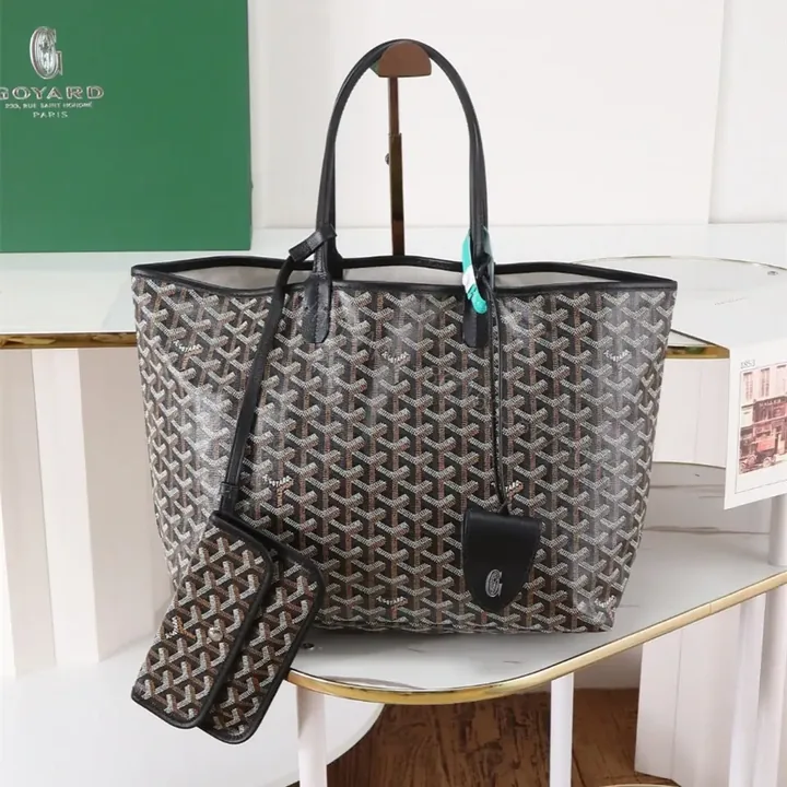 View 1 of 高仿Goyard*STLOUIP2滿印Tote手提袋黑色免檢版小號