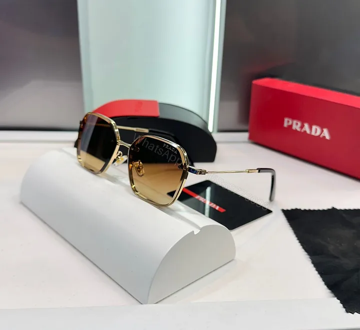 View 1 of Prada Geometric Brown Gradient Gold Frame Sunglasses