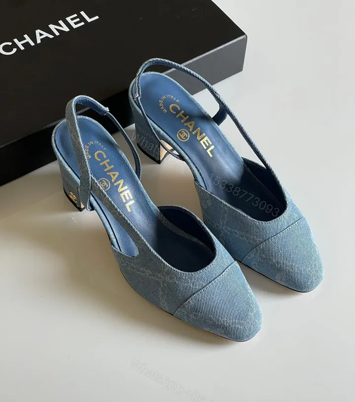 View 1 of Chanel Blue Denim Cap Toe Slingback Sandals
