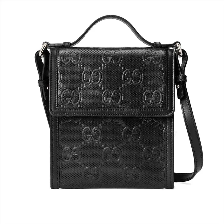 View 1 of GG EMBOSSED MESSENGER BAG BLACK GG EMBOSSED LEATHER COTTON LINEN LINING – GBC07