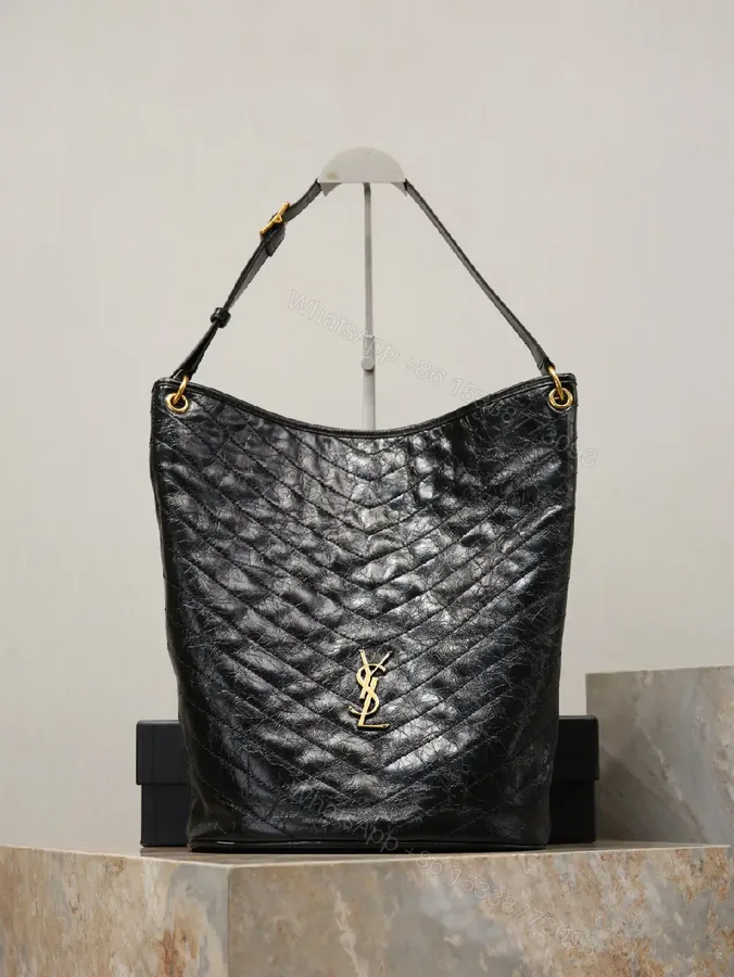 View 1 of Quilted Black Tote with Gold Logo—Luxury Everyday Carry