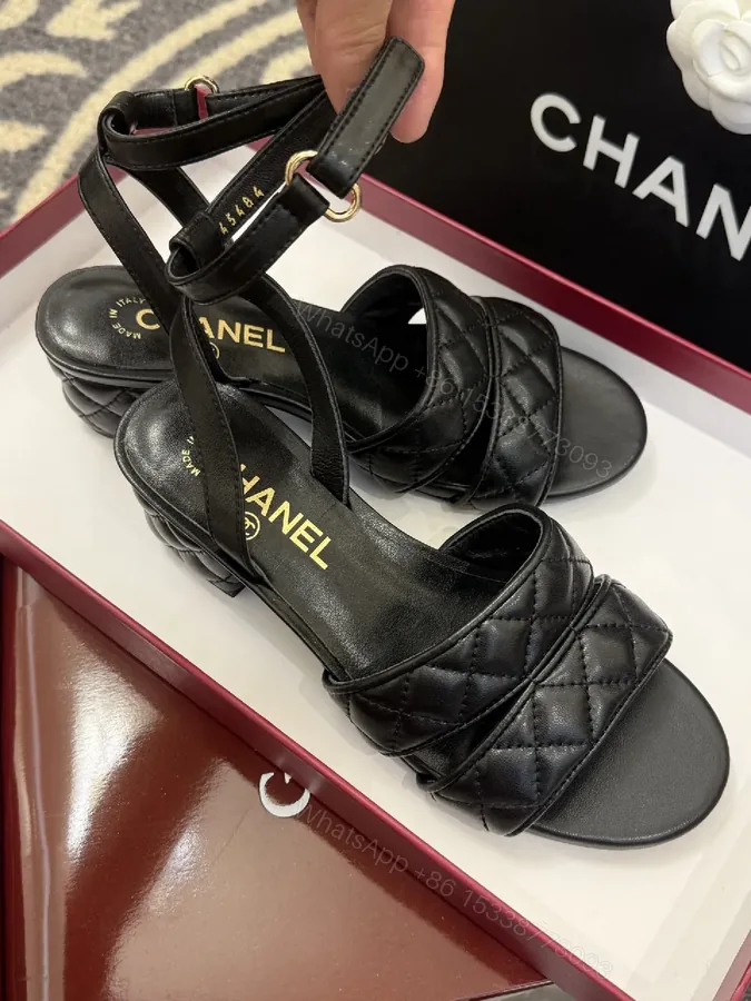 View 1 of Quilted Black Sandals - Strappy, Cushioned Comfort, Luxury Style