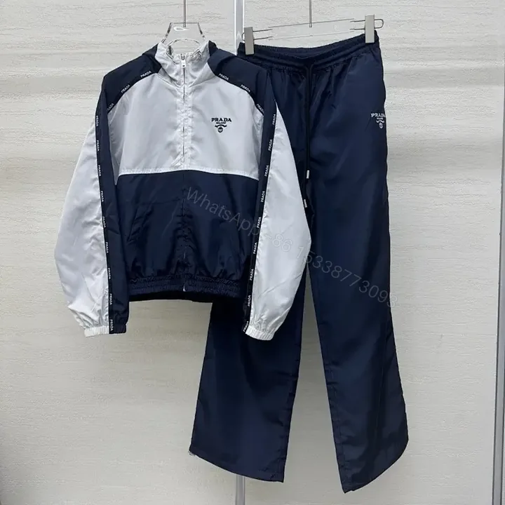 View 1 of Sporty Chic Windbreaker Set: Navy/Off-White, Premium Tech