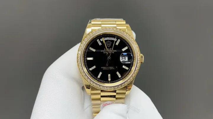 View 1 of Rolex Day-Date 36 118348 Yellow Gold Diamond Black Dial Oyster Bracelet Watch 118348-0208