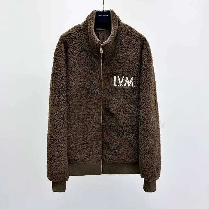 View 1 of Brown Sherpa Bomber Jacket with Monogram – Cozy Luxury Outerwear