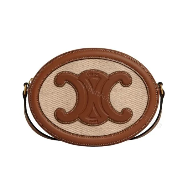 View 1 of CELINE OVAL BAG CUIR TRIOMPHE IN TEXTILE AND CALFSKIN NATURAL 20CM 198602EFL02NT