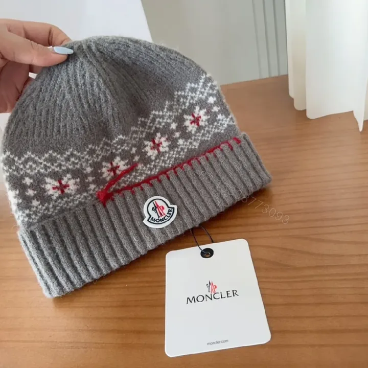 View 1 of Cozy Knit Beanie: Gray Nordic Pattern with Luxury Detail