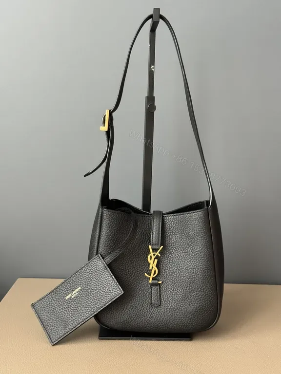 View 1 of Structured Leather Hobo with Gold YSL Accent â€“ Everyday Carry Bag