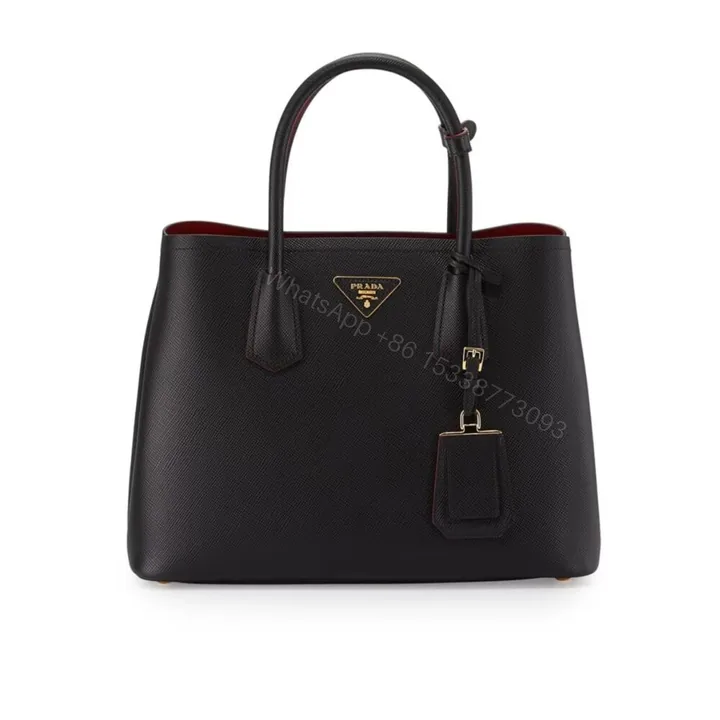 View 1 of Prada Saffiano Cuir Double Small Tote Bag Black 30Cm