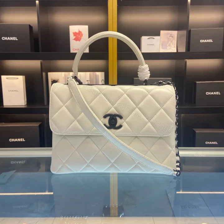 View 1 of Chanel Trendy White Smooth Leather With Lock Black Handbags 25cm