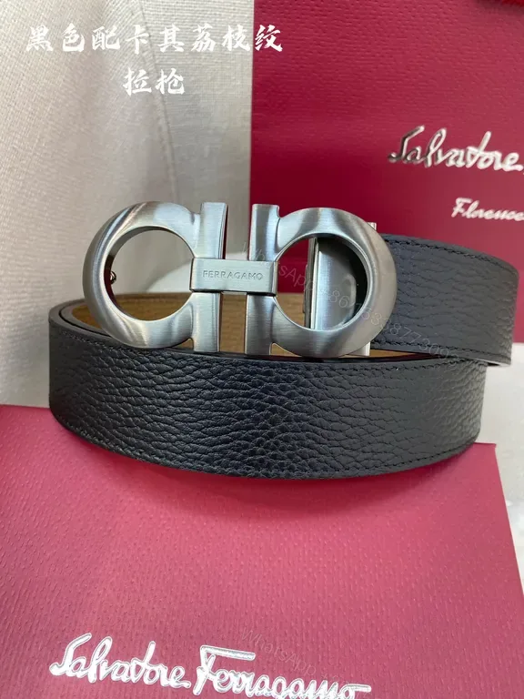 View 1 of Refined Leather Belt with Ferragamo-Style Hardware - Luxury Belt