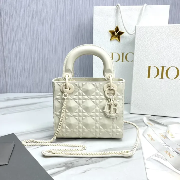 View 1 of Creamy Quilted Faux Dior Handbag - Chain Strap, D&I Charms - Elegant Crossbody