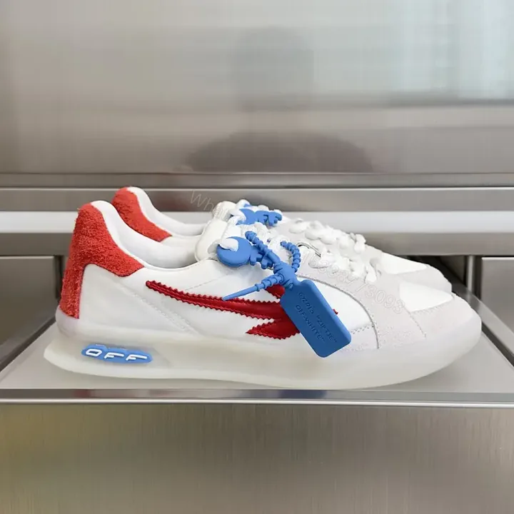 View 1 of White Leather Sporty Off-White Inspired Tag Sneakers
