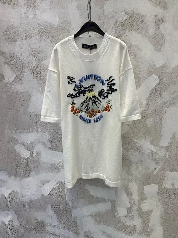 View 1 of White Embroidered Graphic Tee with Luxe Motif - Casual Luxury Top