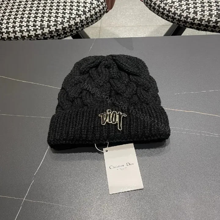 View 1 of Textured Knit Beanie: Black Braided Crown, Discreet Embroidery
