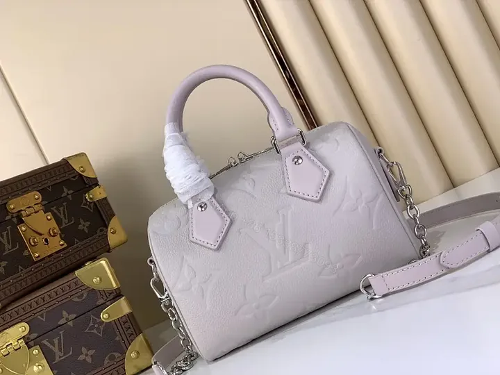 View 1 of Light Lavender Louis Vuitton-Style Dome Handbag with Chain Strap