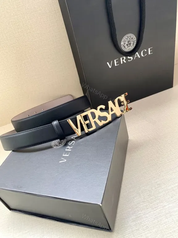 View 1 of Chic Leather Belt with Gold Logo â€“ Versace-Inspired Style