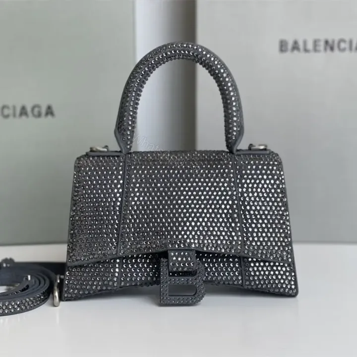 View 1 of 高仿Balenciaga*Hourglass系列沙漏包滿鑽灰色XS