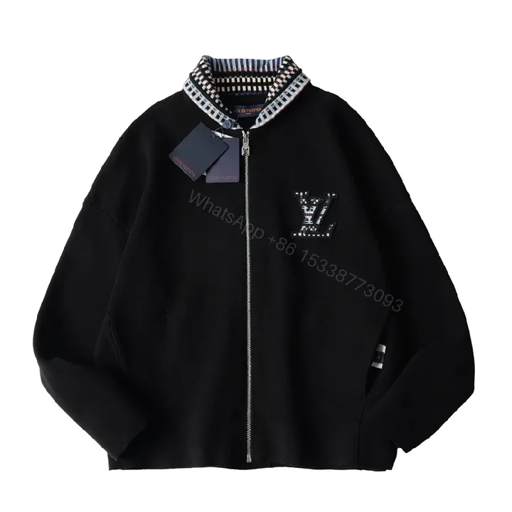 View 1 of Bold Black Zip Jacket with Textured LV Detailing