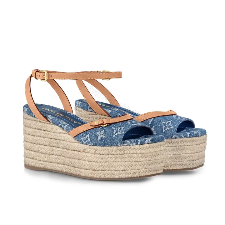 View 1 of LOUIS VUITTON HELIOS WEDGE SANDAL DENIM BLUE 1ACIZJ