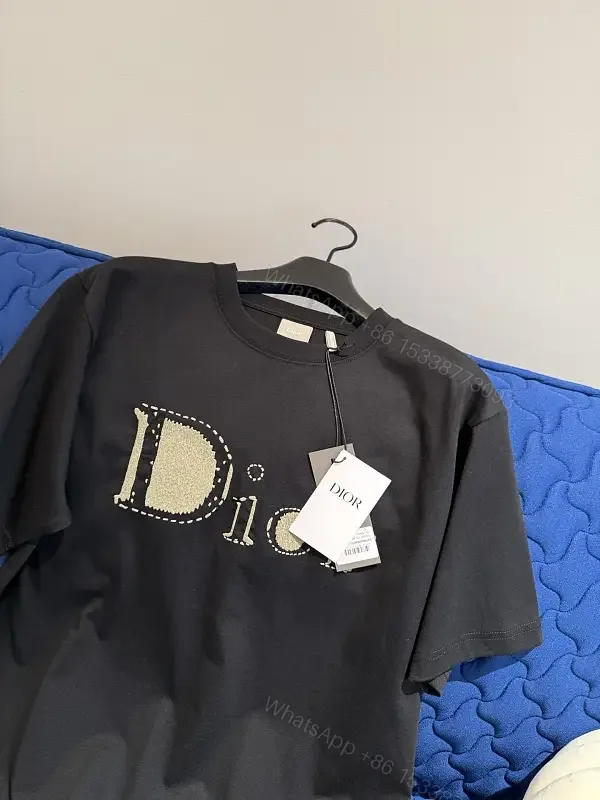 View 1 of Black Cotton Dior Logo T-Shirt, Glitter Accent, Dior Product Type: T-Shirt
