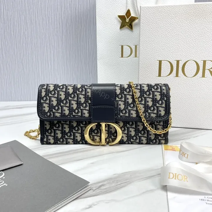 View 1 of Navy Monogram Tote: Dior-Inspired Gold-Accented Bag