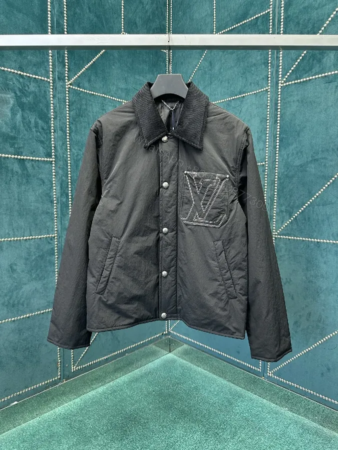 View 1 of Dark Matte Jacket with Signature LV Stitch Pocket - Modern Minimalist Jacket