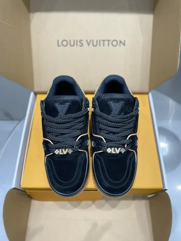 View 1 of Black Leather High-Top Sneakers with LV Accents and All-Day Comfort