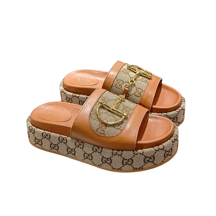 View 1 of GUCCI WOMEN’S PLATFORM SLIDES WITH HORSEBIT BROWN