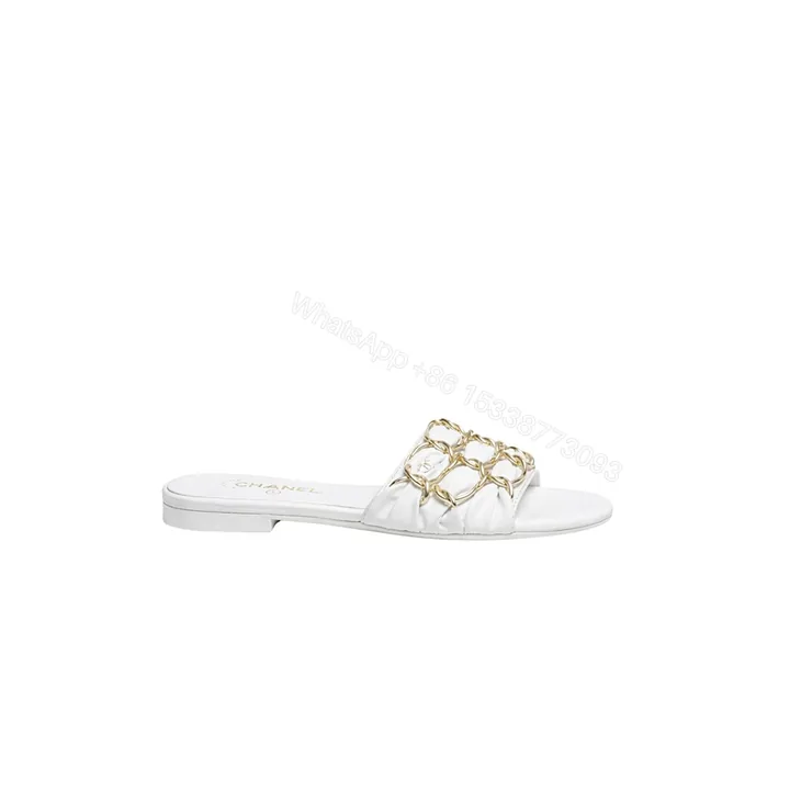 View 1 of Chanel Slide Sandals Gold Chain White