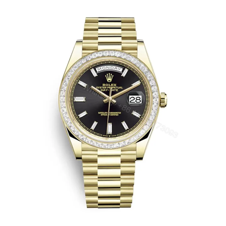 View 1 of Rolex Day-Date 228398TBR Super Clone : 40mm Yellow Gold Diamond Bezel Black Dial