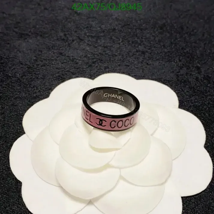 View 1 of Chanel Resin Logo Ring in Pink and Black QJ8945