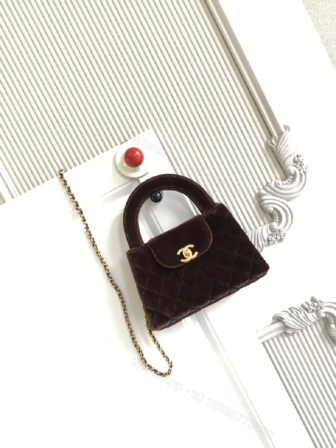View 1 of Chic Velvet Quilted Mini Bag with Gold Hardware