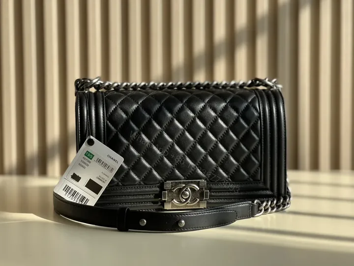 View 1 of Black Leather Quilted Flap Bag - Edgy Chanel-Inspired Luxury Bag