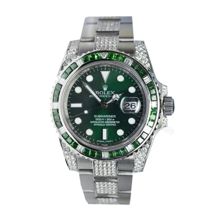 View 1 of Rolex Submariner 116610LV Super Clone : Iced-Out Hulk Green Dial 40mm