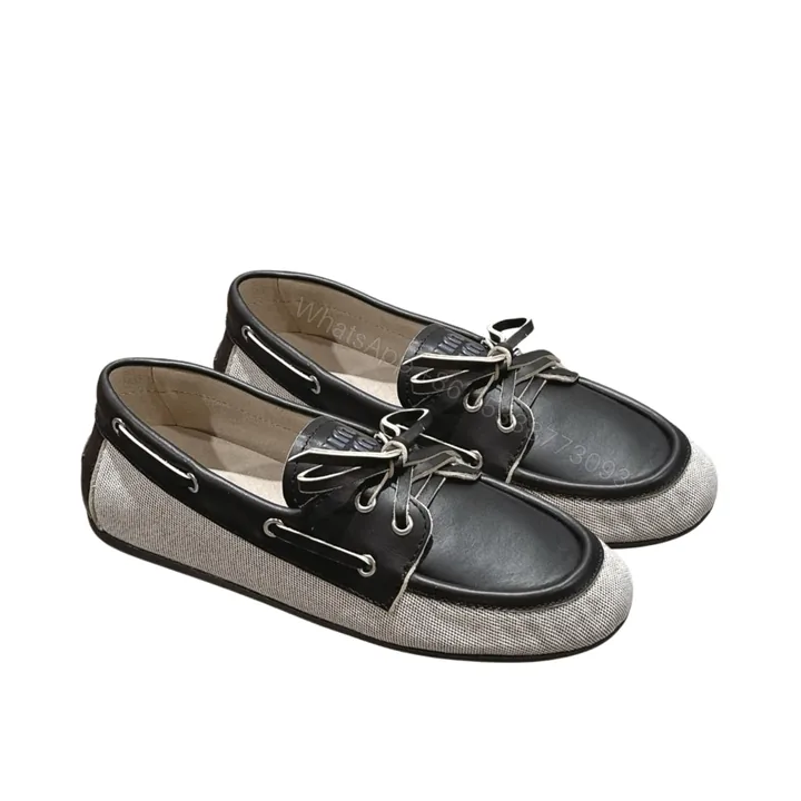 View 1 of MIUMIU CANVAS AND BLEACHED BOAT SHOES BLACK