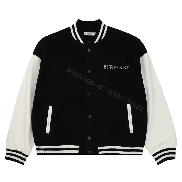 View 1 of Black & Ivory Varsity Jacket - Knit Outerwear, Contrast Sleeve, Signature Trim
