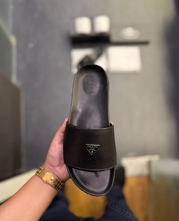 View 1 of FIRST COPY PRADA LEATHER SLIDES