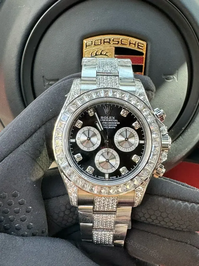 View 1 of Rolex Daytona Black Diamond Dial Paved Diamond Bezel Bracelet Edition 40mm RG-DAYTONA-BLACK-DIAMOND-PAVE