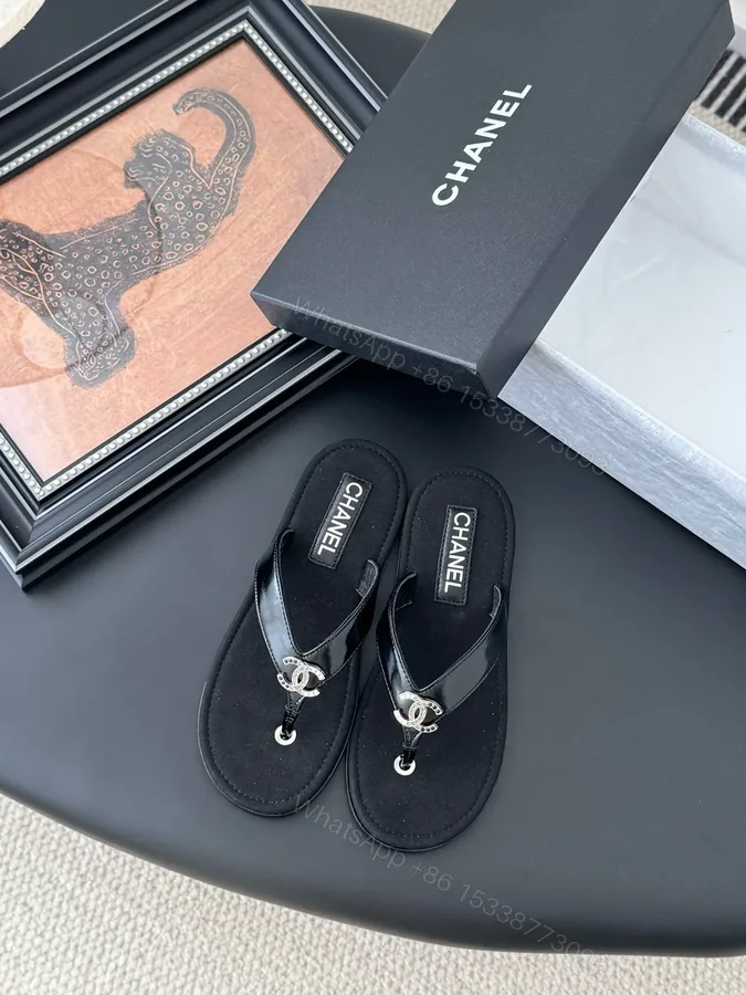 View 1 of Chanel Women Black Patent Leather Sandals